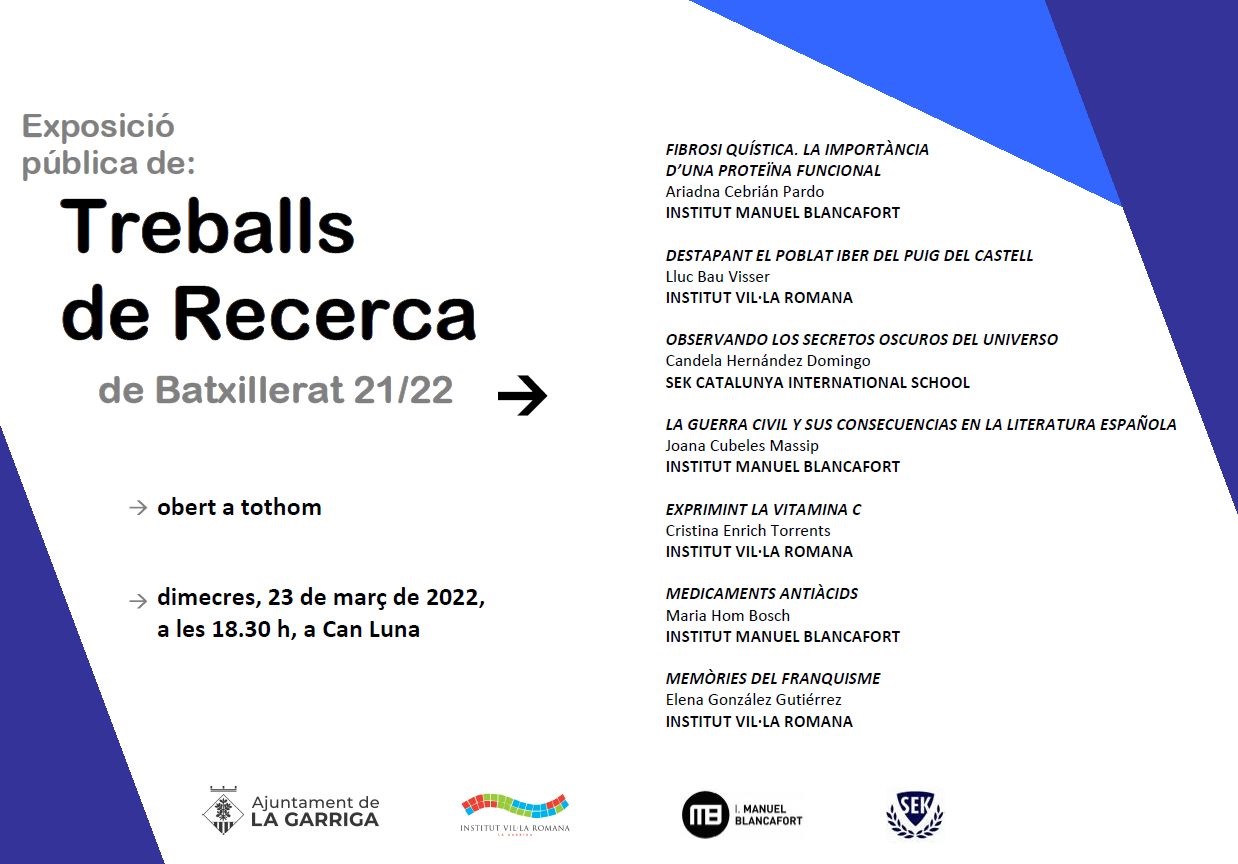 Exposició dels treballs de recerca de Batxillerat 2021/2022