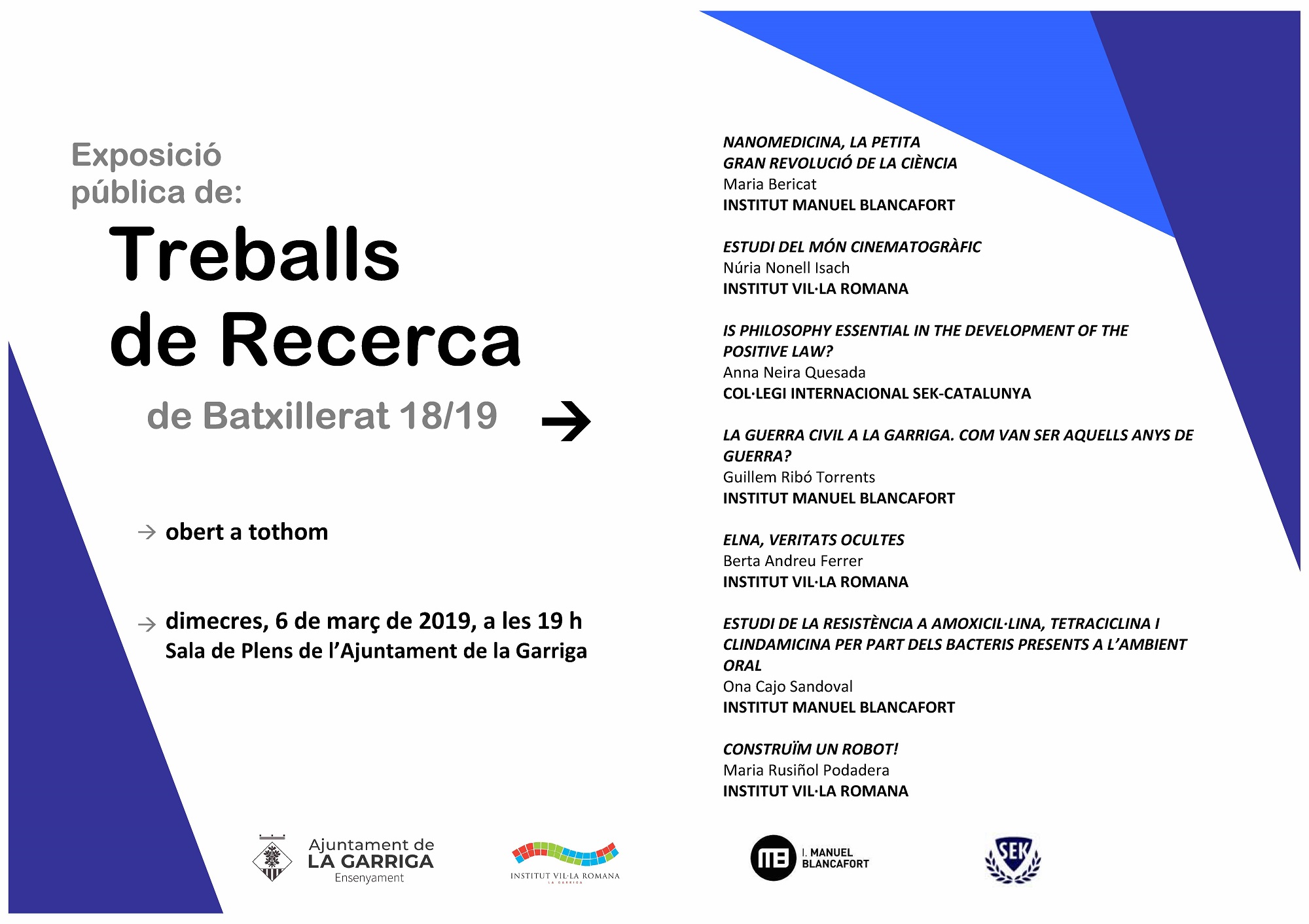 Exposició de Treballs Recerca i xerrada amb Joan-Lluís Lluís