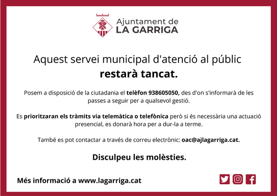 L'Ajuntament, tancat com a mesura preventiva