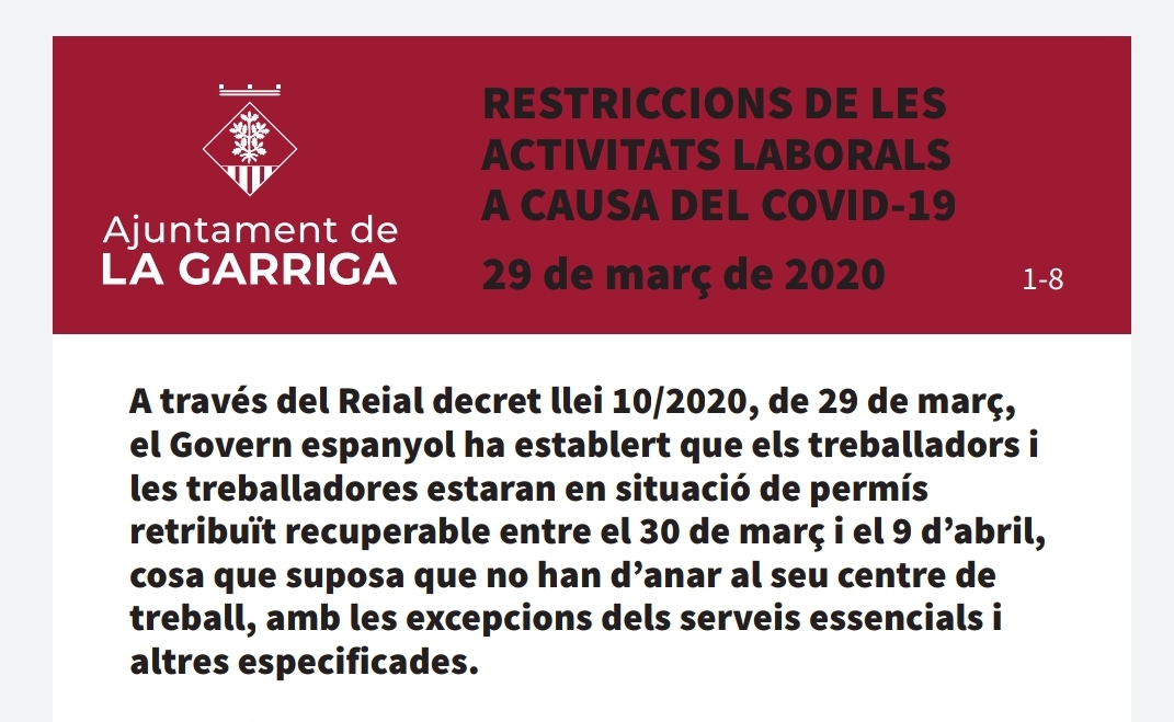 Restriccions de les activitats laborals