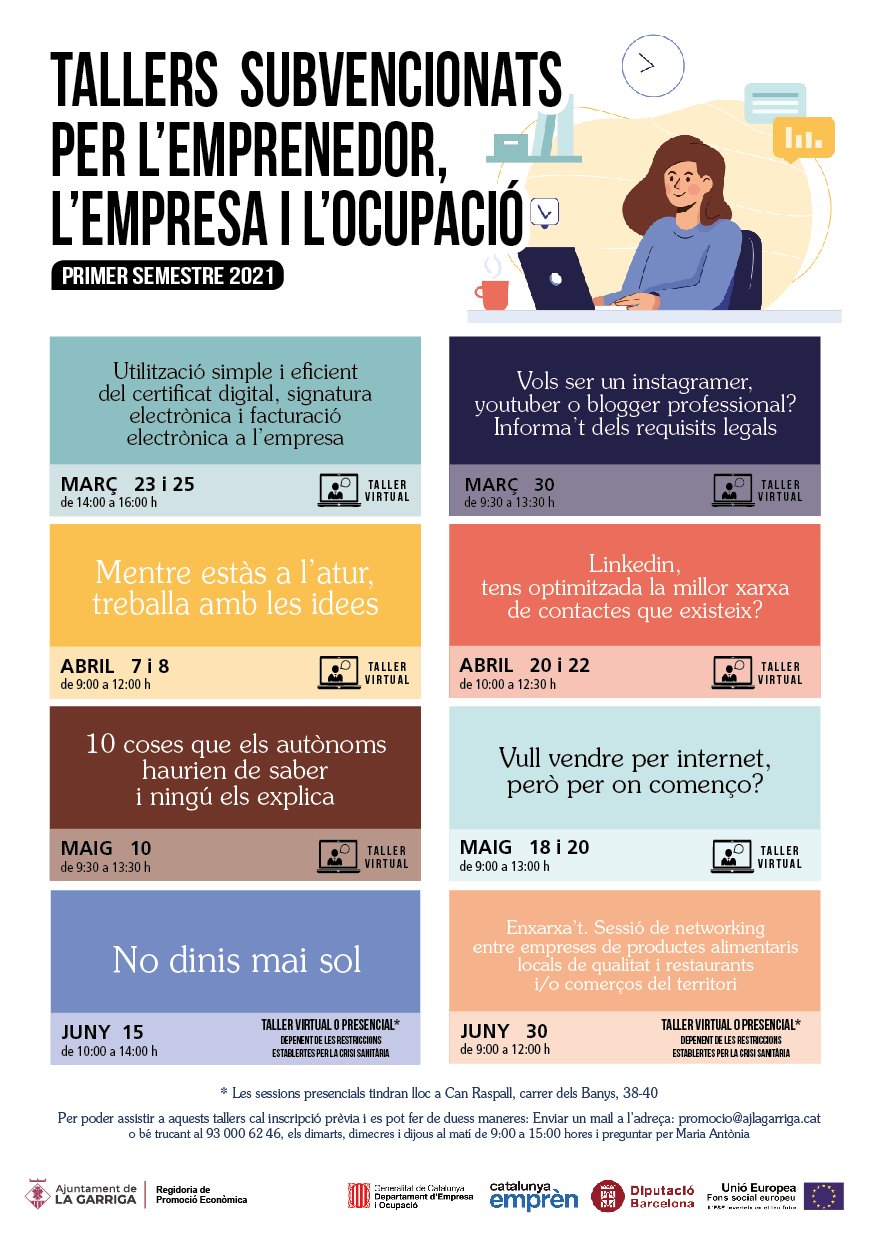 Nous tallers formatius per a emprenedors, empreses i per l'ocupació