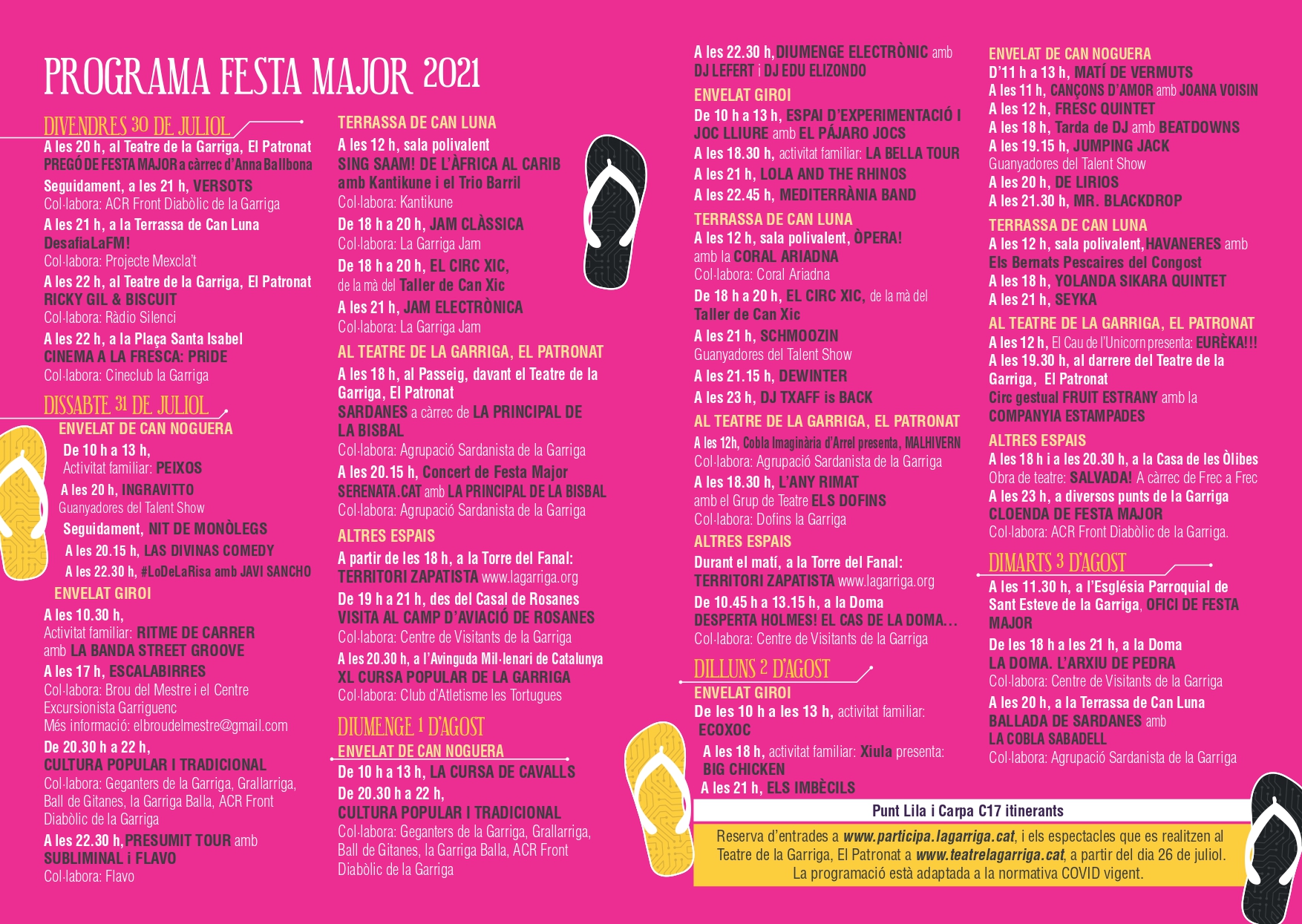 programa d'actes de Festa Major 2021 a la Garriga