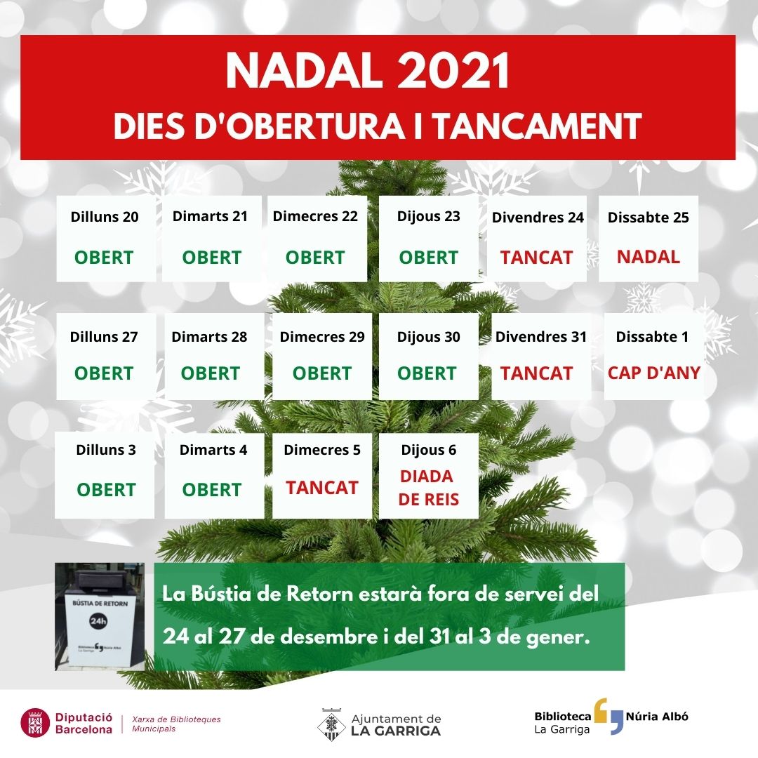 Horaris de la biblioteca per aquest Nadal