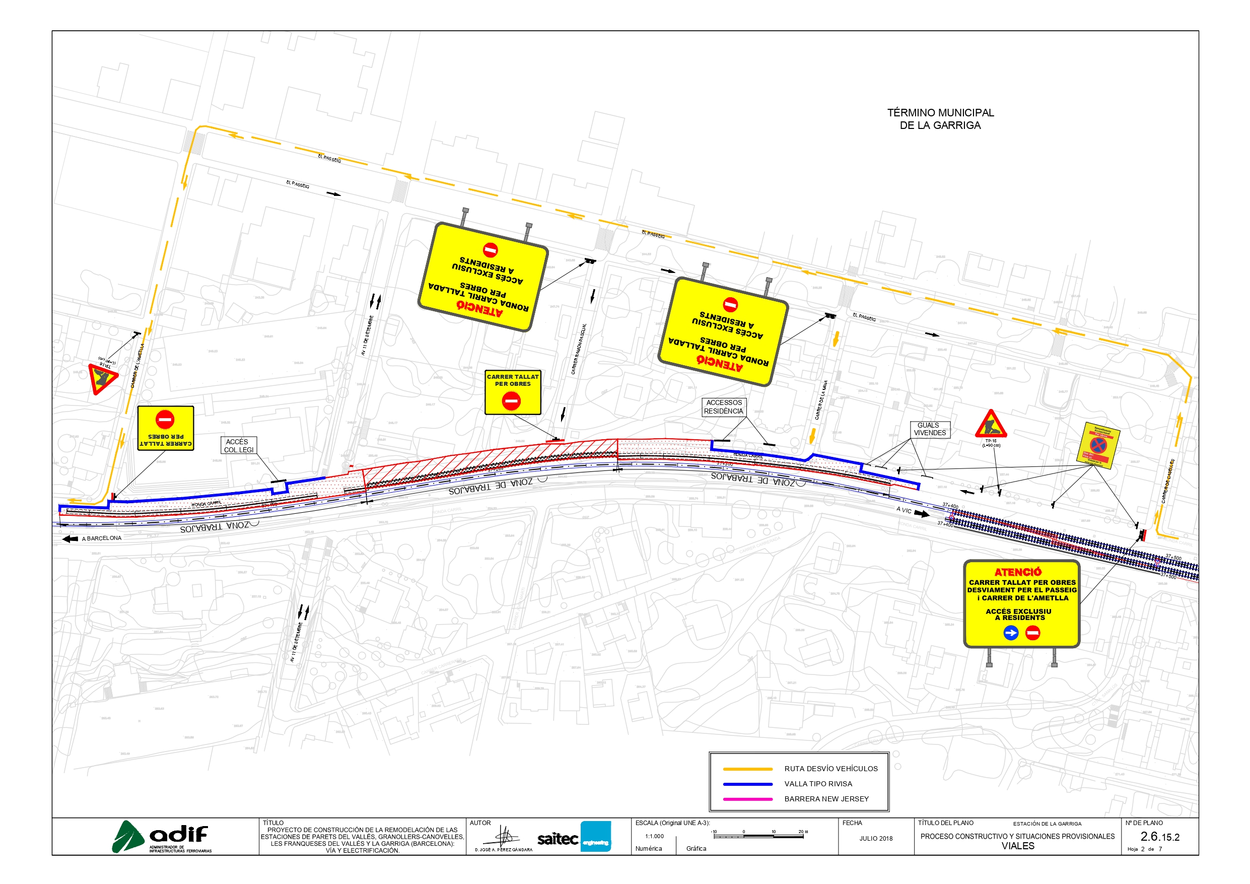 Restriccions de trànsit a la Ronda del Carril per treballs d'ADIF