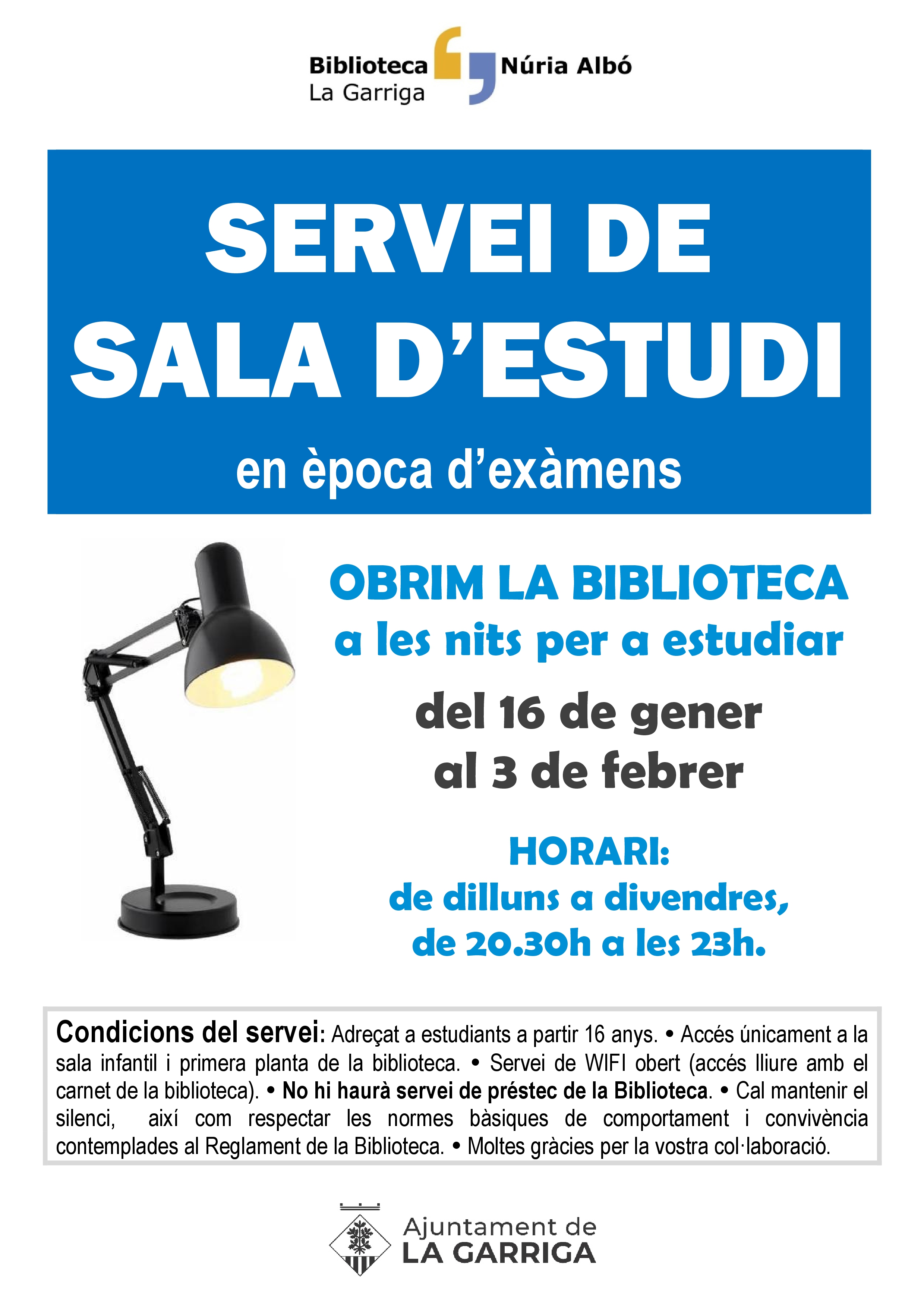 La biblioteca torna a oferir el servei de sala d'estudi nocturna