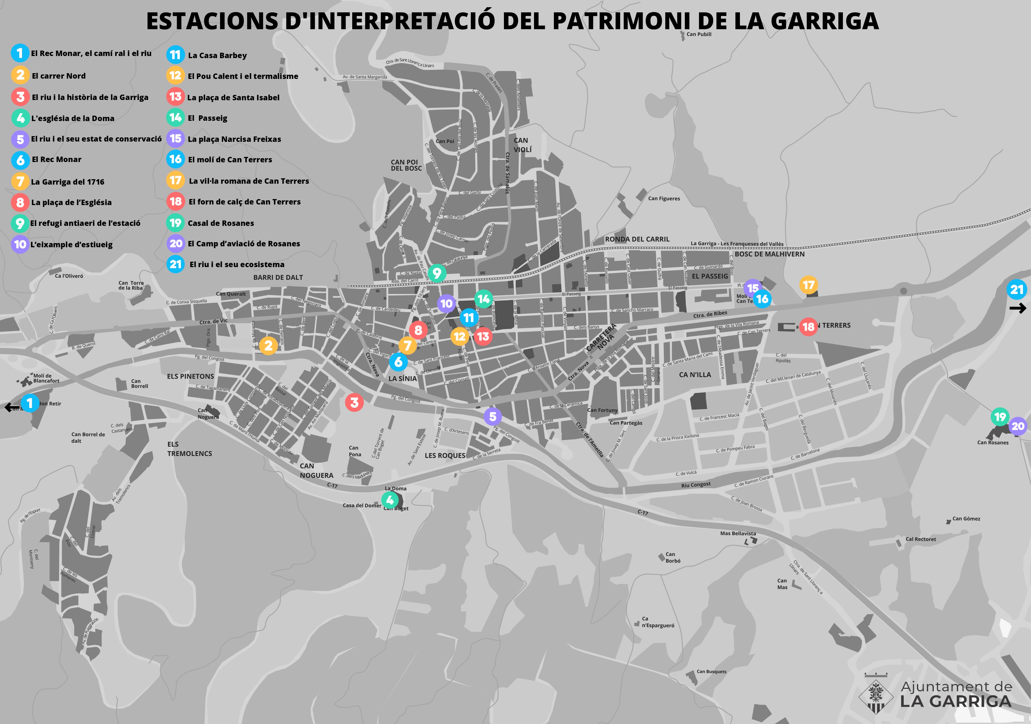 Nou plànol amb les estacions d'Interpretació del Patrimoni