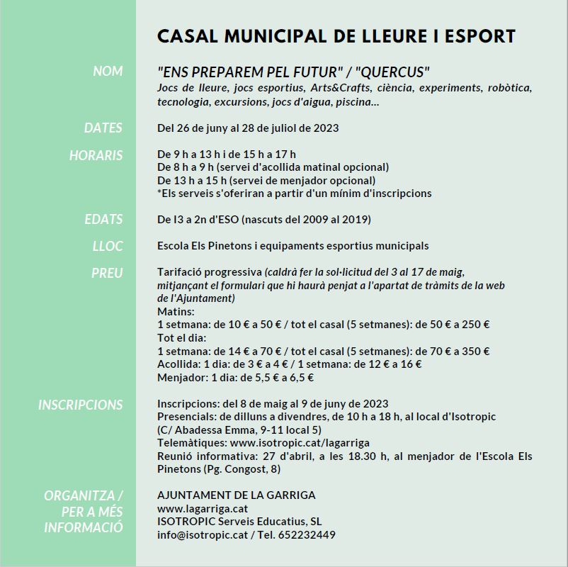 Ja es pot sol·licitar la tarifació progressiva pel casal d'estiu municipal