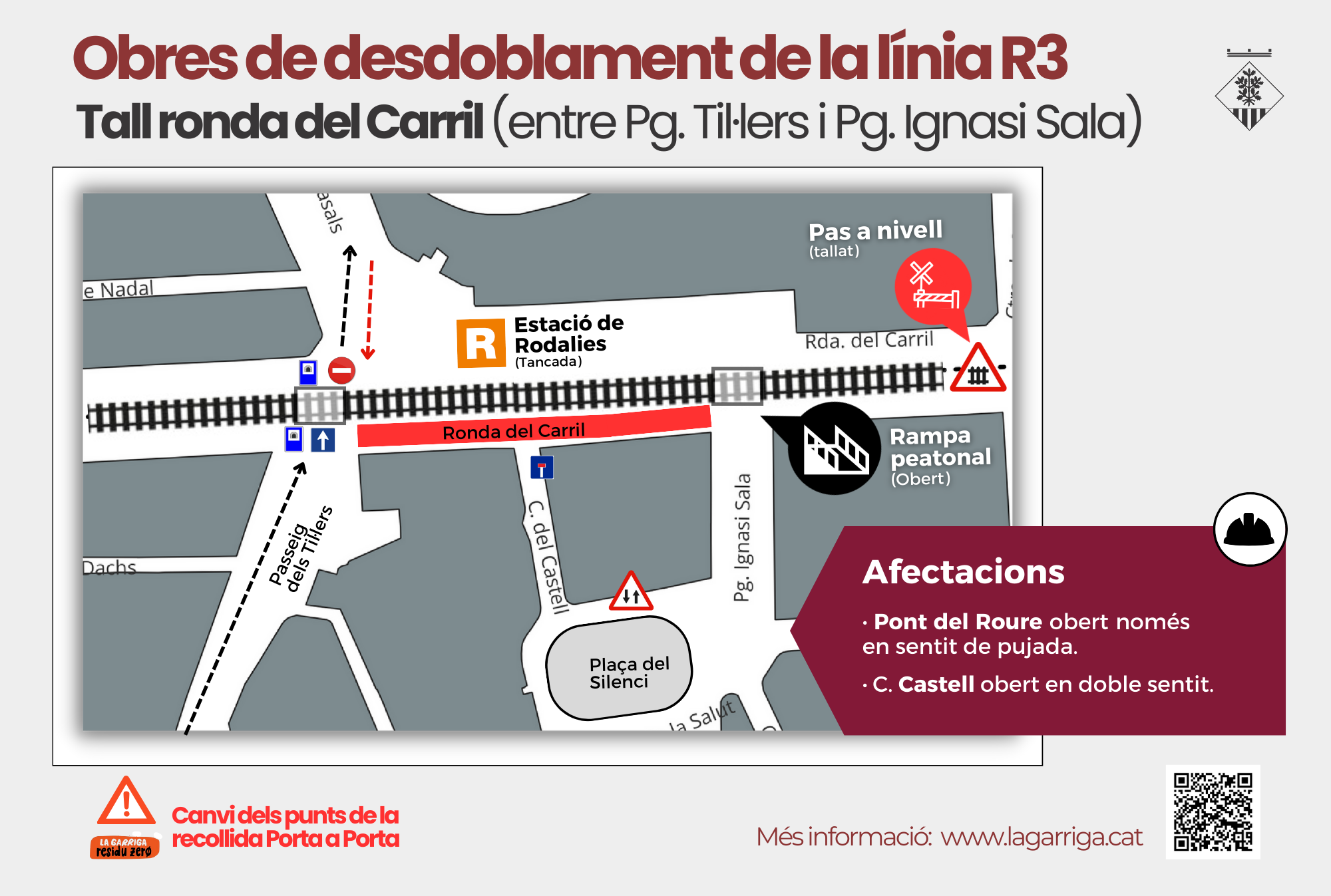 Tall a la Ronda del Carril, entre Passeig dels Til·lers i Ignasi Sala