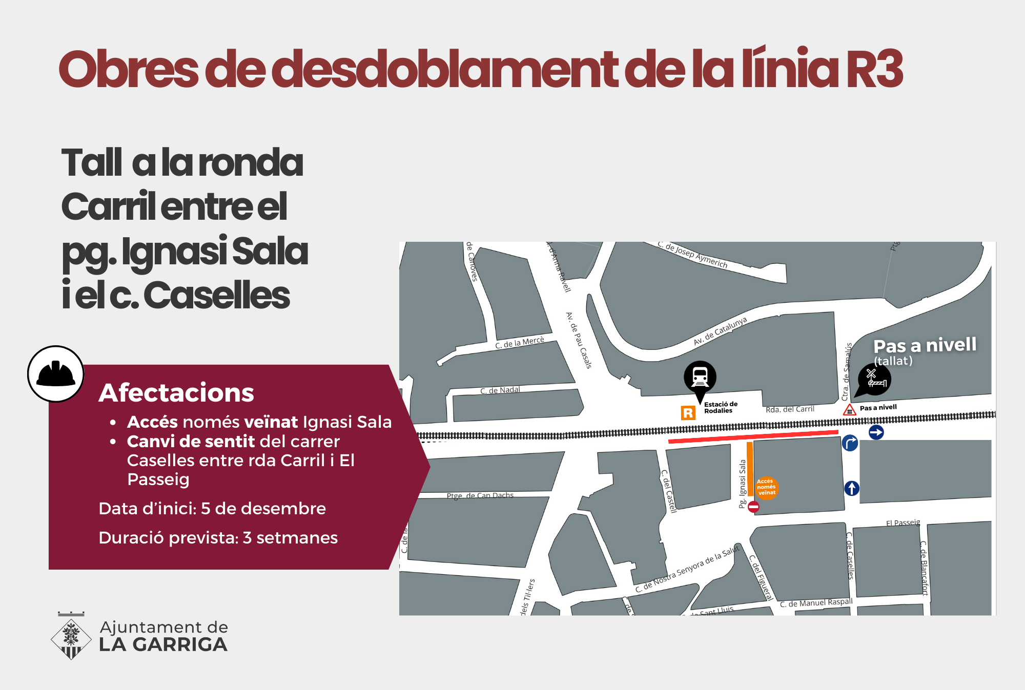 Nou tall a la ronda del Carril per obres d'ADIF