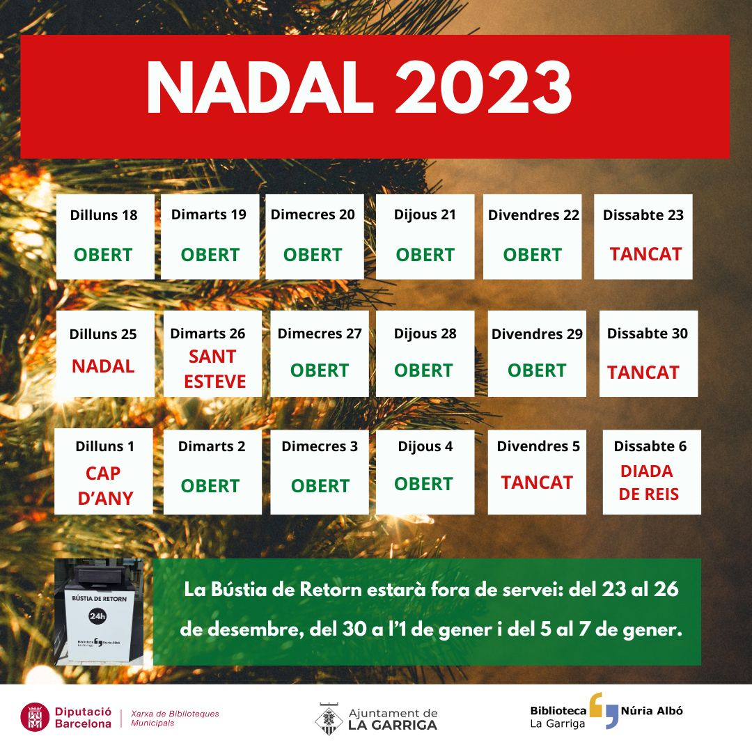 Horaris de la biblioteca aquest Nadal