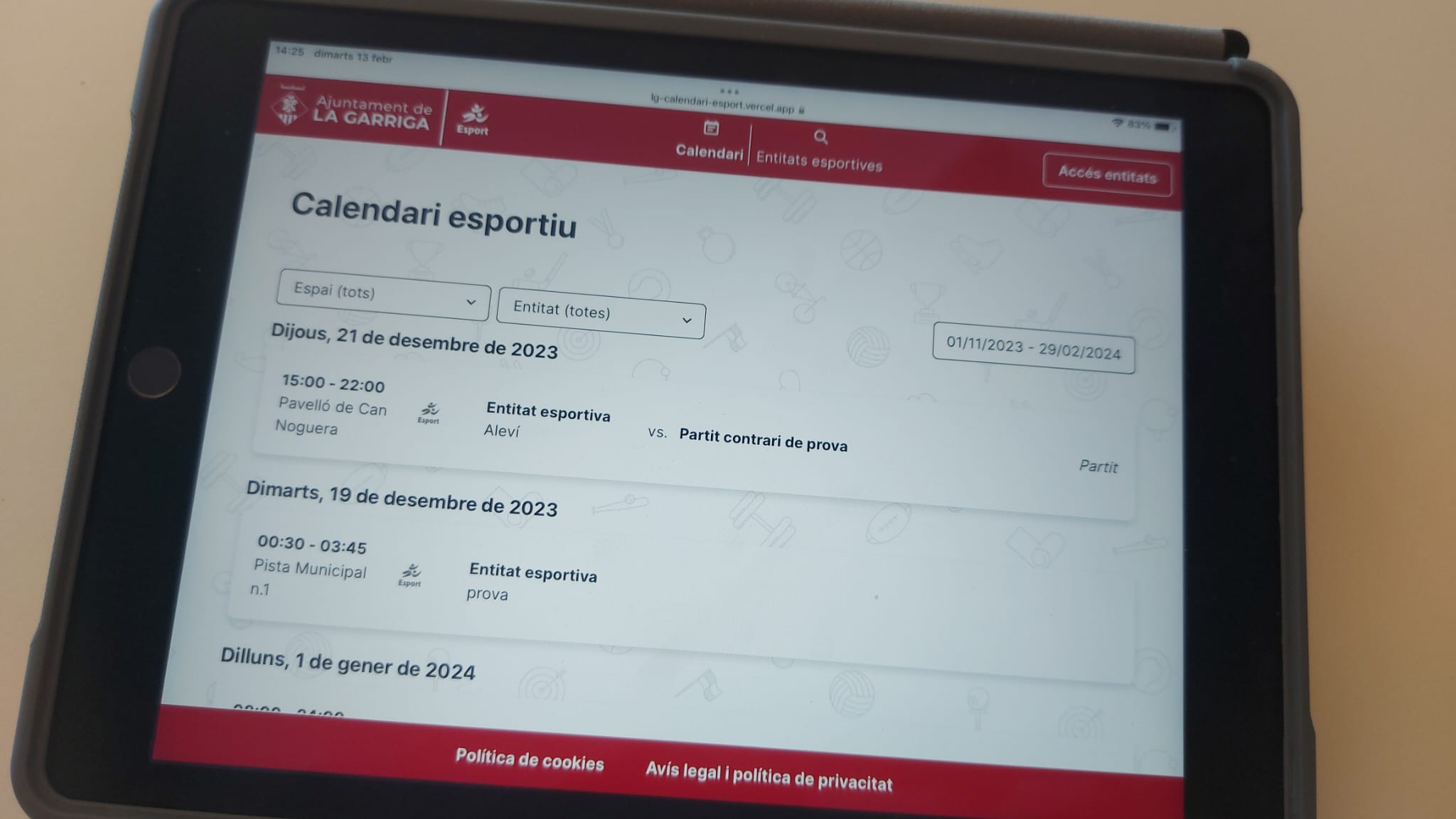 Neix el calendari esportiu, una eina de promoció de l??esport local