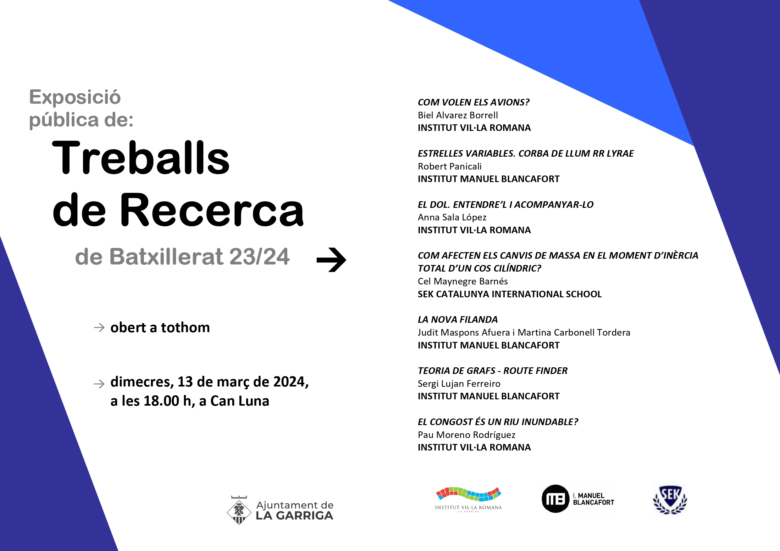 Exposició pública de Treballs de Recerca de Batxillerat 23/24