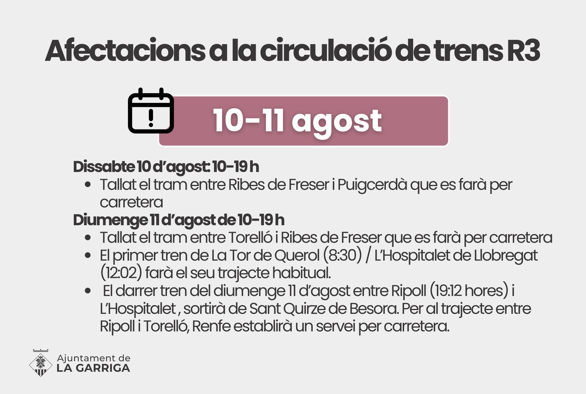 Afectacions a la R3 per treballs de manteniment d'Adif