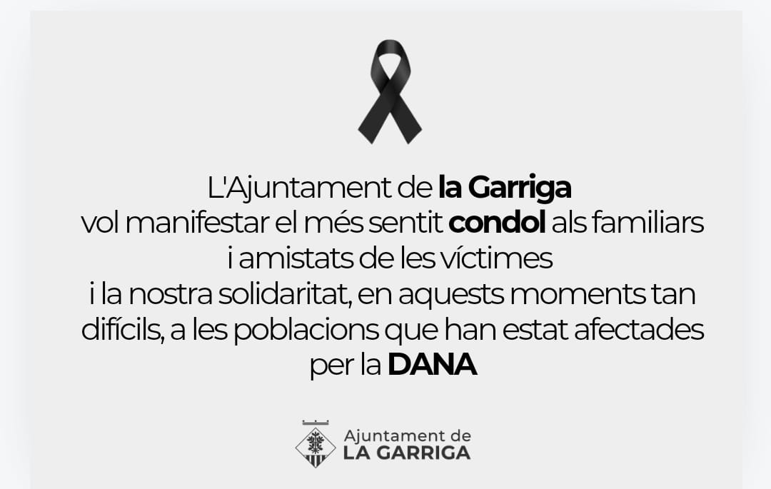 L'Ajuntament de la Garriga s'adhereix al dol oficial per les greus inundacions de la DANA