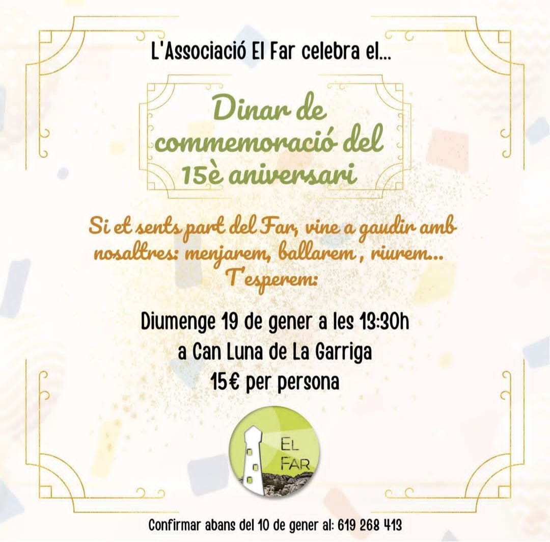 Dinar de commemoració del 15è aniversari de l'Associació El Far