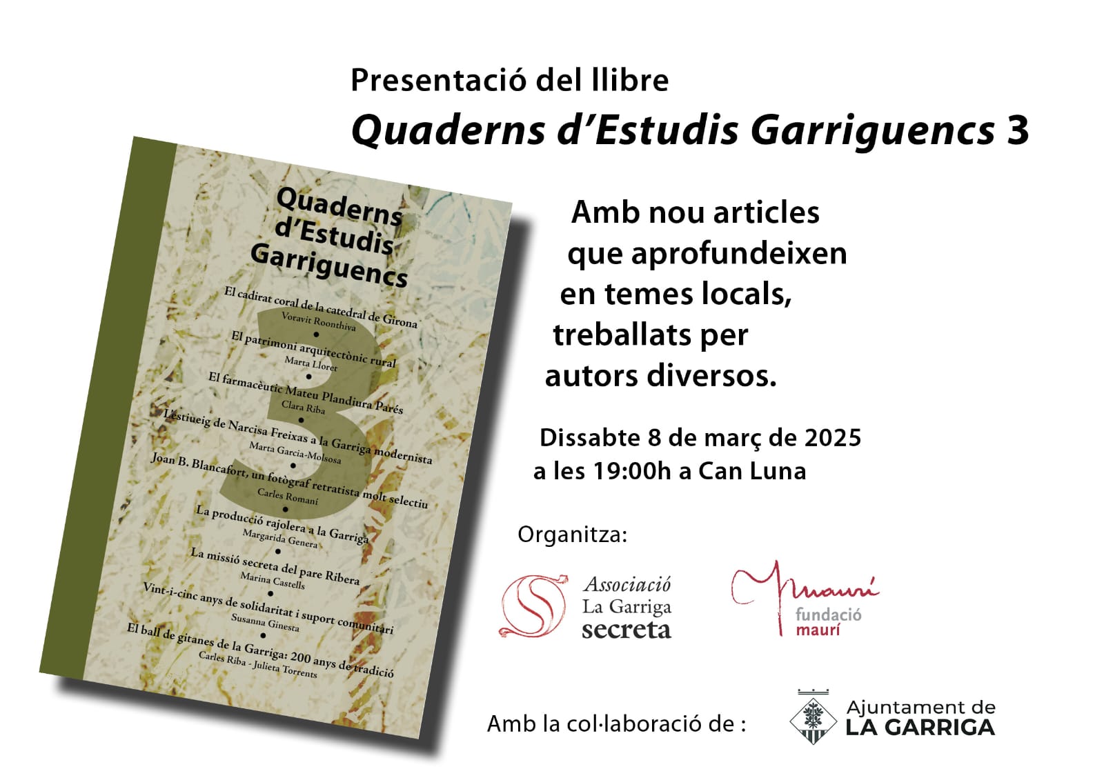 Presentació del tercer volum dels Quaderns d'Estudis Garriguencs