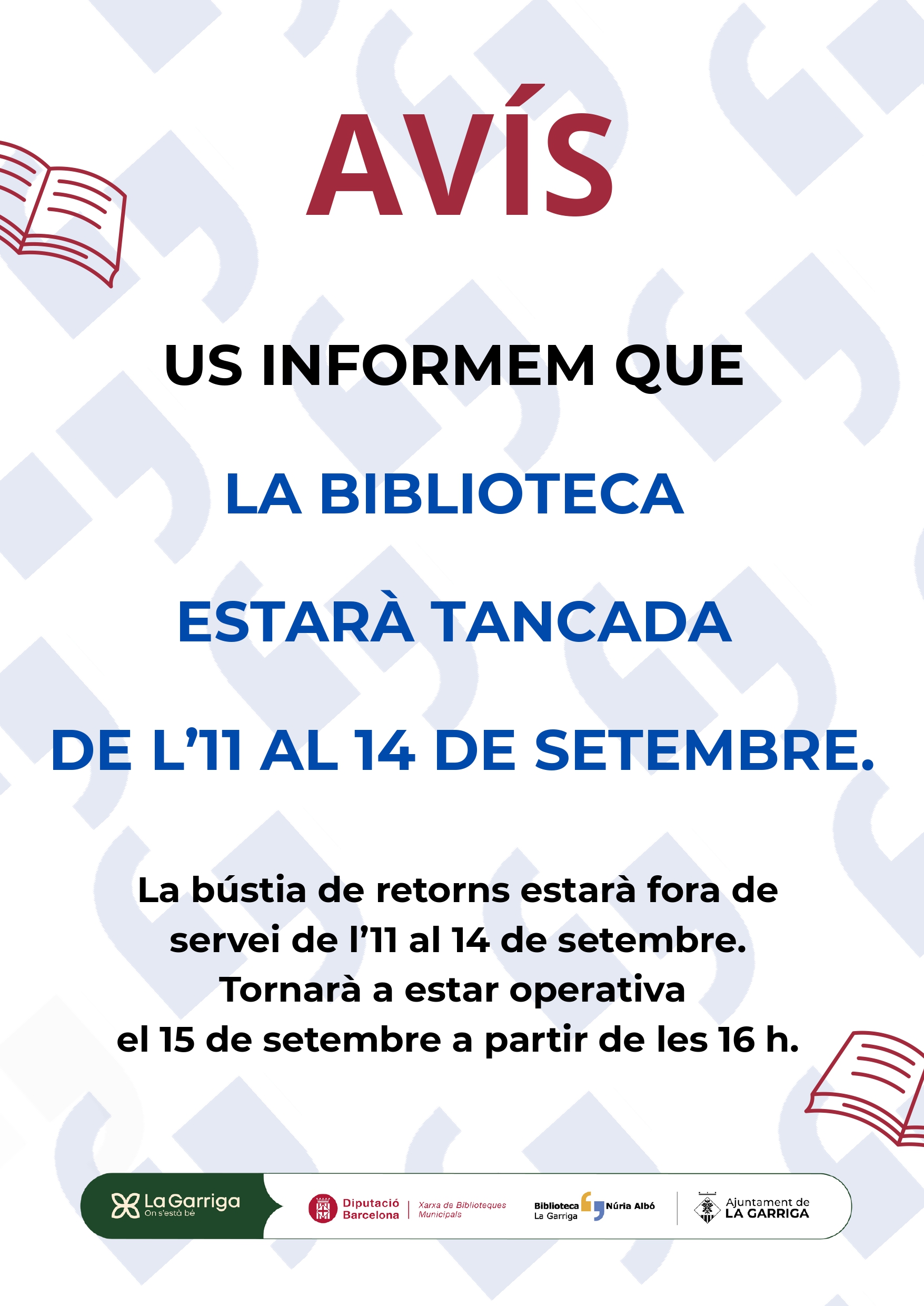 La biblioteca tanca de l'11 al 14 de setembre