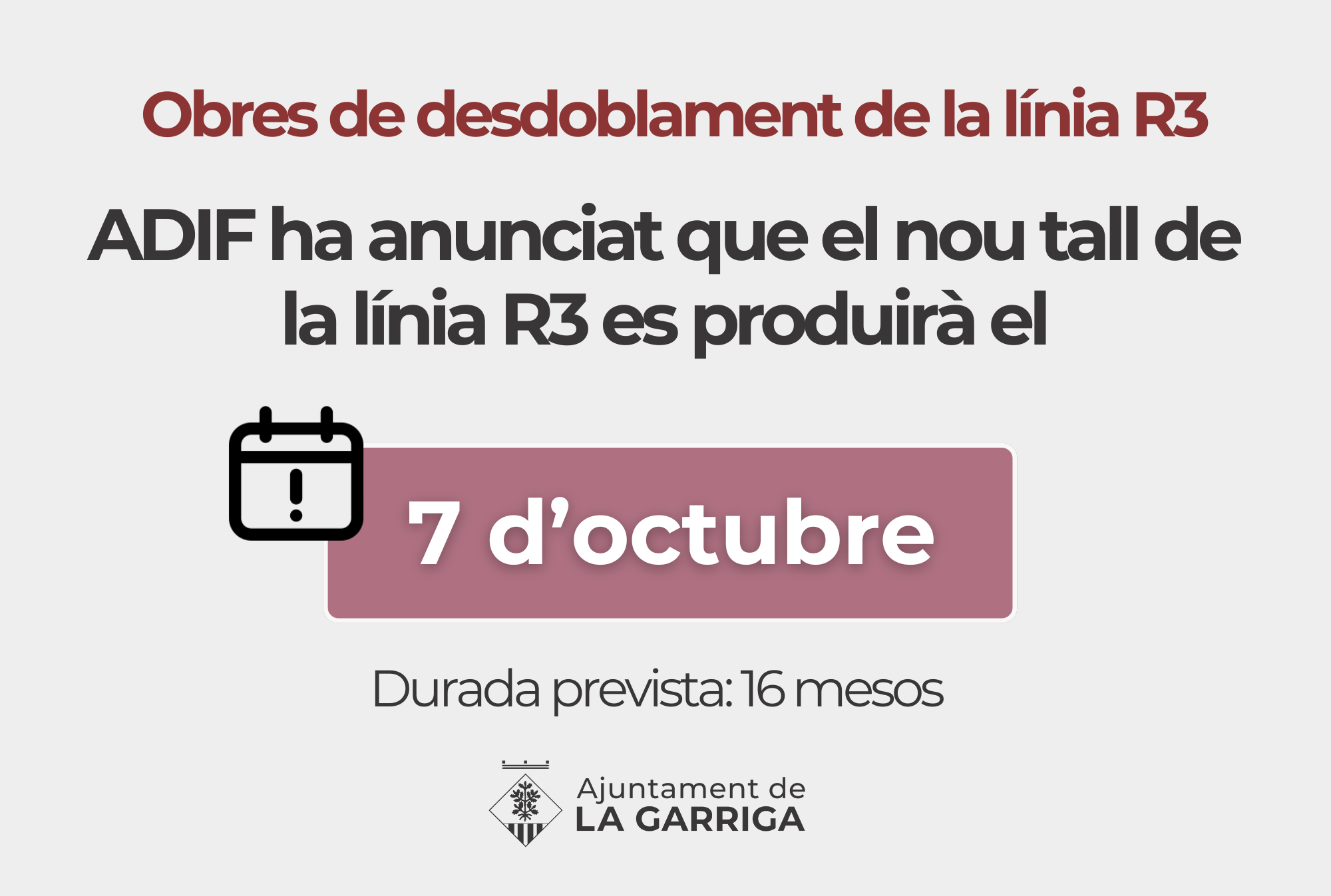 El nou tall de la línia R3 començarà el 7 d'octubre