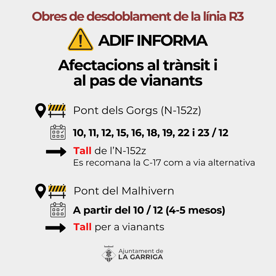 Afectacions diverses per obres de l'R3