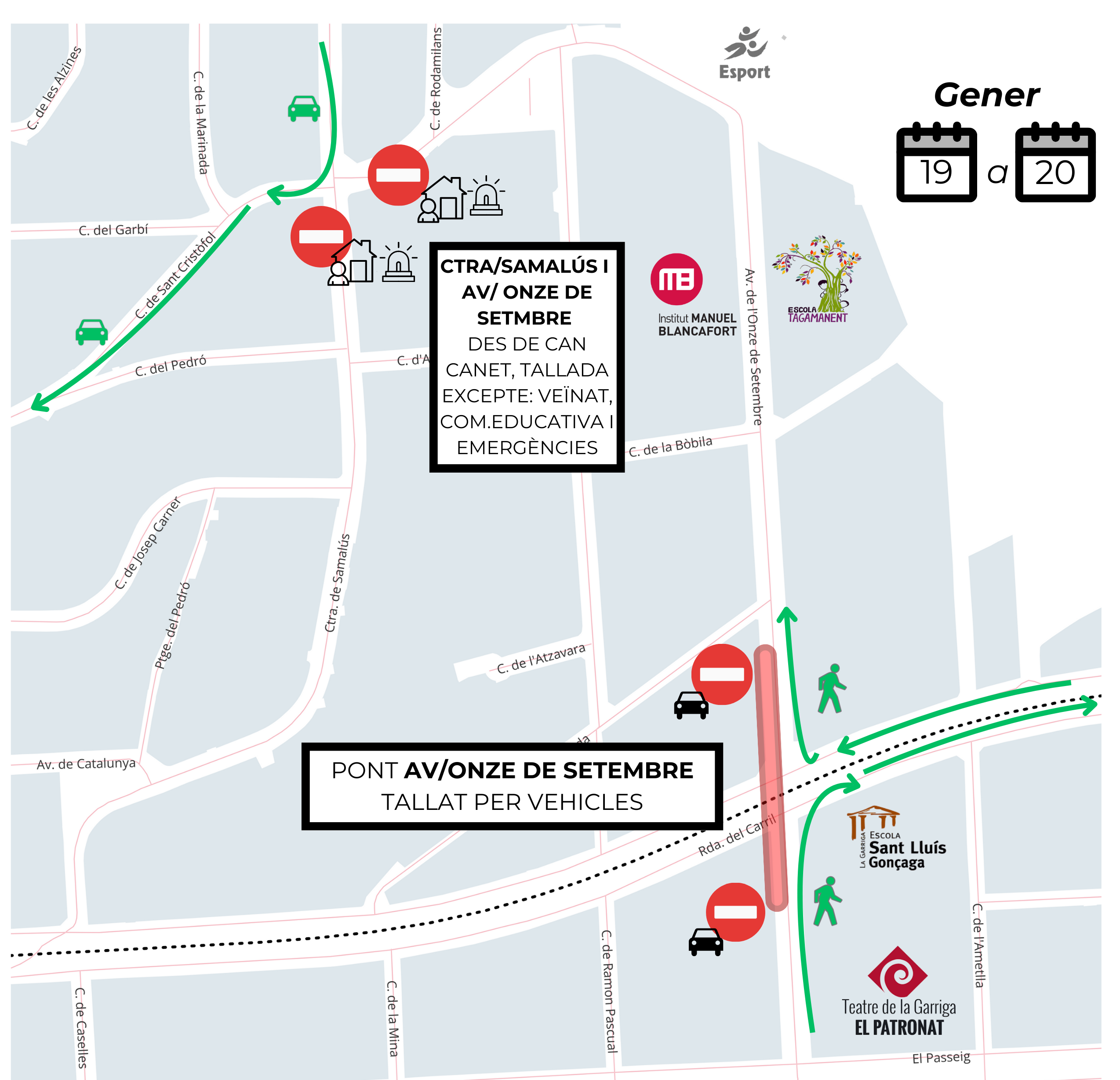 Tall de l'avinguda Onze de Setembre a partir de dilluns