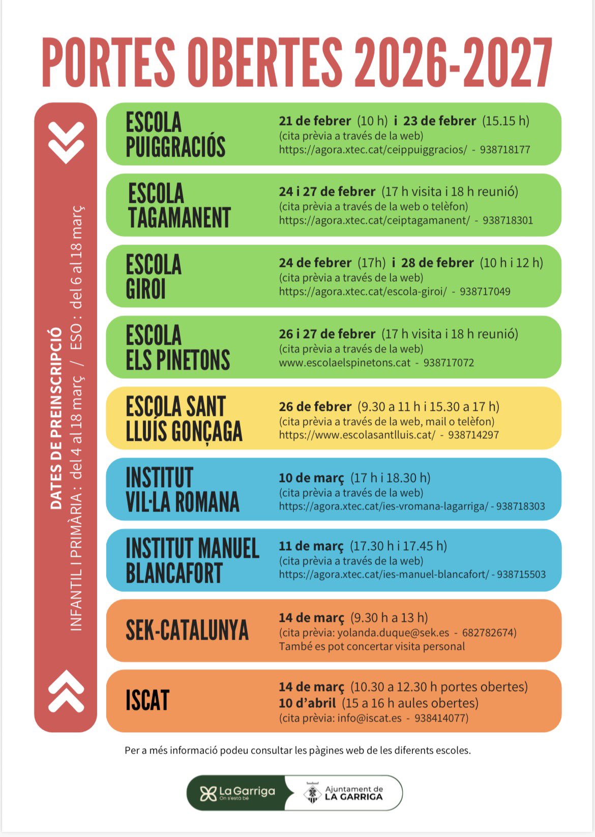 Portes obertes i preinscripcions als centres educatius