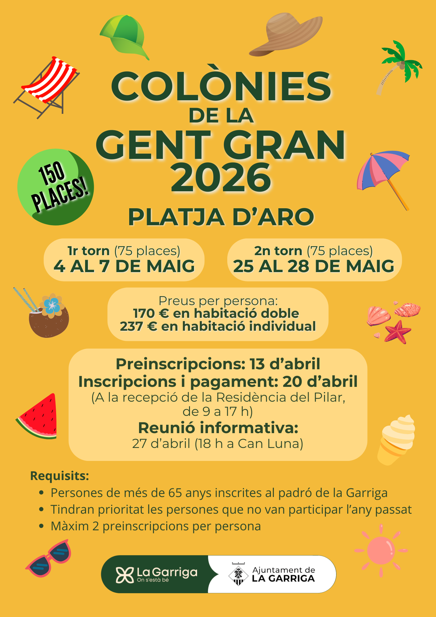 150 places a les Col&ograve;nies de la Gent Gran