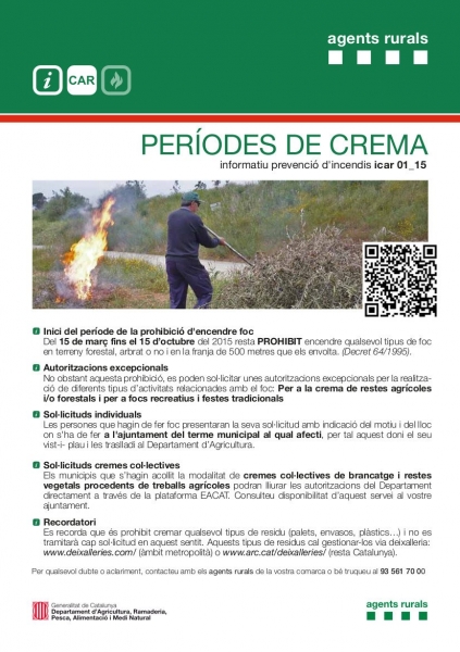 Del 15 de març al 15 d'octubre, no es pot fer foc als terrenys forestals sense autorització
